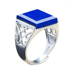 Cluster Rings 2024 FashionGenuine Lapis Lazuli Square Ring For Men And Women S925 Pure Silver Inlaid Natural Classic