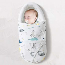 Sleeping Bags Baby Swaddling Blanket Cotton Infant Nursery Wrap For Newborns Dinosaur Print Head Neck Protector Blanket Warm Baby Blanket Y240517