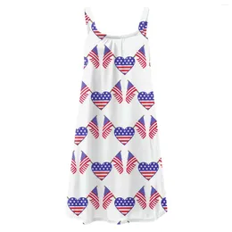 Casual Dresses Women Sleeveless USA American Flag Print Womens' Fashion Loose Dress Female Hawaii Homewear Beachwear
