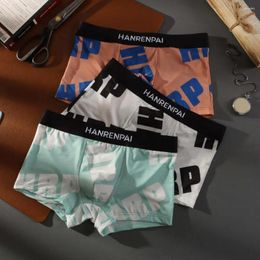 Underpants Men Printed Boxer Briefs Men's Patchwork Color Letter Print With Wide Waistband Mid-rise U-convex Shorts For Sports