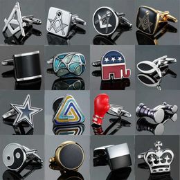 Cuff Links Luxury and high-quality cufflinks elephant fish crown Freemason red boxing gloves design cuffs business gifts brand jewelry