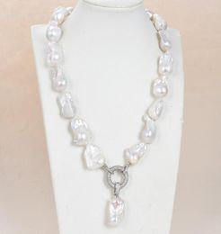 GuaiGuai Jewellery White Keshi Pearl Necklace CZ Pendant Handmade For Women Real Gems Stone Lady Fashion Jewellery1530194