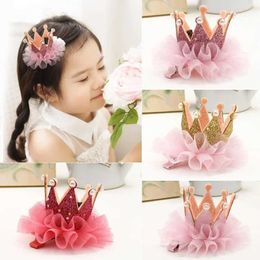 Hair Accessories Princess Children Girl Hairpin Vintage 3D Crown Mesh Hair Clip suitable for children and girls birthday parties hair removal pins Litt Girl gifts WX