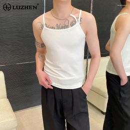 Men's Tank Tops LUZHEN Metal Chain Decorate Plain Trendy Sleeveless Vests Original Men Personalised Fashion Street High Quality LZ3481