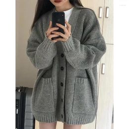 Women's Knits Cardigan Knitting Gray Sweaters Autumn Long Sleeve Solid Color Button Loose Casual Tops Vintage Fashion Women Clothing