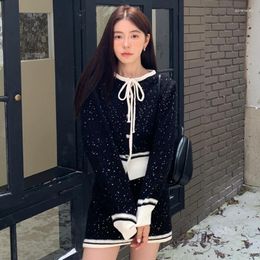 Work Dresses Two Piece Set Of Women Niche Temperament Lace Up Bow Knit Sweater With High Waist Slim Fit And Hip Wrapped Skirt In Fashion