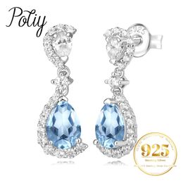 Potiy Total 168ct Pear Natural Sky Blue Topaz Dangle Drop Earrings 925 Sterling Silver for Women Gemstone Fine Daily Jewellery 240507