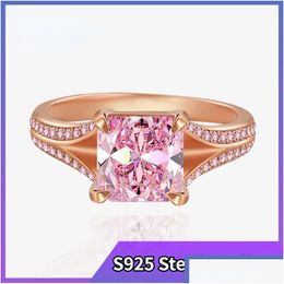 Band Rings 2023 European And American Pink Ice Flower Cut Sugar Ring 8Mm Rose Gold High Carbon Diamond S925 Sterling Sier Jewelry Dr Dh8Ml