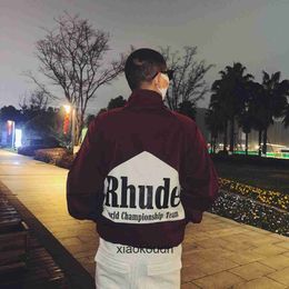 High Street 지퍼 재킷을위한 Rhude High End Designer Jackets 힙합 1 : 1 원본 레이블이있는 세련되고 캐주얼 대비 색상