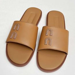 Women Double Sport Slides Designer Sandals Leather Flip Flops Foam Runners Slippers Padded Napa Upper Calfskin Trim With Box 567