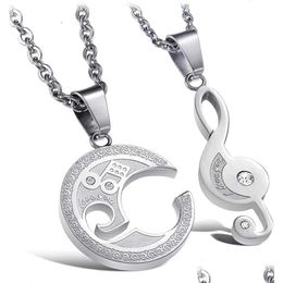 Pendant Necklaces Couples Music Note Key To My Heart Necklace Titanium Stainless Steel Jewellery With Gifts Box For Couple Men Women L Dhqly