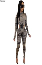 Winter Women Set Full Sleeve Bodysuits Pants Suit Two Piece Set Night Club Party Bandage Outfits GL12053944634