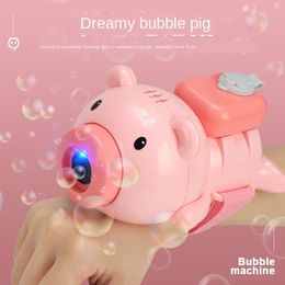 automatic bubble gun cute piggy automatic bubble watch soap bubble blower with music with light built-in anti-penetration design 240516