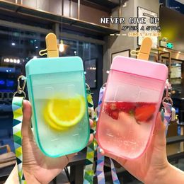 Water Bottles Summer Outdoor Bottle With Straw Portable Rope Travel Student Girls Cup Juice Drinking BPA Free