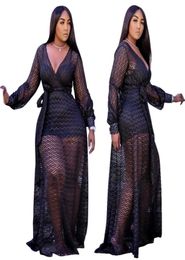 Plus Size Black Sexy Dress Sets Whole Fashion Streetwear Mesh Maxi Dresses Women Party Birthday Club Outfits Drop 2110251809277