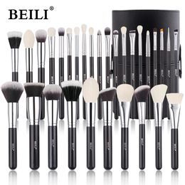 BEILI 25/30/42 Pieces Complete Professional Makeup Brushes Set Eye Shadow Foundation Powder Natural Goat Synthetic Hair Black 240517