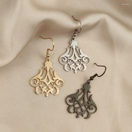 Hoop Earrings Gorgeous Flower Pattern Pendant Hook Ear Rings For Women Stainless Steel Gold Plated Romantic Sweet Style Jewellery Gifts