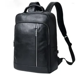 Backpack 2024 Fashion Cow Genuine Leather Men Backpacks Real Natural Student 15.6 Inch Computer Laptop Bag