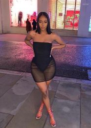 Casual Dresses 2023 Summer Sexy Mini Dress Women Strapless Mesh Sheer Spliced Bodysuit Party Club Bodycon Female8808968