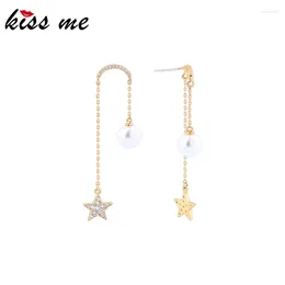 Dangle Earrings Kissme Luxury Zircon Stars Delicate Glass Pearl Arch Tassel Drop Gold Color Brass Fashion Jewelry Women Wedding Gifts