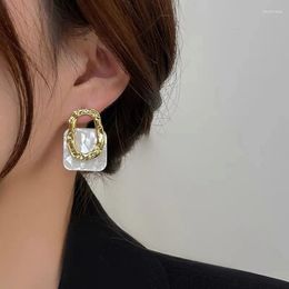 Stud Earrings 2024 Fashion Korea Acrylic Resin Geometric Square Hanging Hollow Metal Trendy Jewellery
