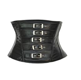 High Quality PU Women Gothic Black Leather Body Suit Corset with Strings Set Sexy Top Lingerie9966798