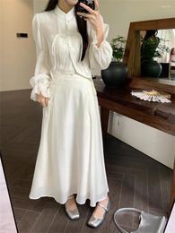 Work Dresses Alien Kitty Women OL Gentle Suits Chinese Style Slim Shirts High Street Elegant 2024 Summer A-Line Sweet Long Skirts Sets