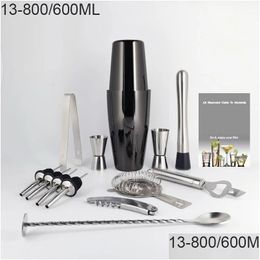 Bar Tools 13Pcs 800/600Ml Black/Rose Gold Bartender Kit Cocktail Shaker Shakers With Recipe Pourer Jigger 231117 Drop Delivery Dh3Sc