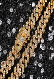 12MM Miami Cuban Link Chain Necklace Bracelets Set For Mens Hip Hop Bling iced out diamond Gold Silver Chains3025031