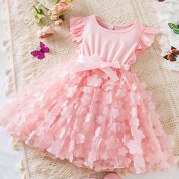 2024 Nowe lato dla dziewcząt od 2 do 6 lat Butterfly Cute Kid's Birthday Princess Solid elegancki ślub sukienka L2405