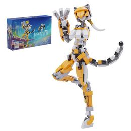 Other Toys Tiger Girl Robot Mechanical Girl Building Block Set Paper Handbook and Box DIY Game Character Toy Christmas Gift s5178