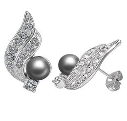 Yoursfs 6 PairsSet Zircon Feather Black Pearl Stud Earrings Woman Fashion Jewellery 18K Gold Plated4576691