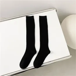 Women Socks Fashion Simple Plain Solid Colour Cotton Long Girls School Student Casual Ribbed Knitting Knee High Stockings