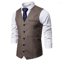 Men's Vests Men Suit Smart Casual Sleeveless Waistcoat Vintage Formal Blazers Vest For Wedding Single Buttons Fit Mens
