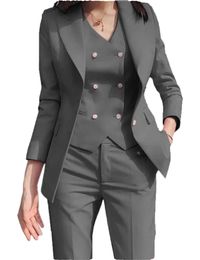 2023 Fashion New Ladies Business Solid Colour Suits Trousers Waistcoat / Woman's Pink Commuter Blazers Jacket Pants Vest Set