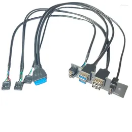Computer Cables Motherboard Extension Chassis Front Panel Cable 19Pin 9Pin To Type-C 2-Port USB 2.0 3.0 HD Audio 3.5mm Socket Cord 94mm X