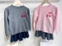 Pullover kids Sweater Girls Knitted Clothes Autumn Winter Keep Warm Cherry Printed Jumper Cute Sweatshirt