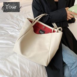 Evening Bags Chic Luxury Simple Casual Tote Women Leather Handbags Brand Large Capacity Shoulder White Black Designer Bucket Bag Female 2259