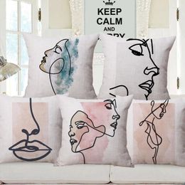 Pillow Abstract Line Lady Man Portrait Home Covers Colourful Painting Decorative Pillows For Sofa 45X45cm