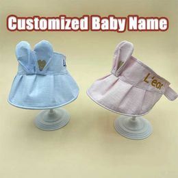 Caps Hats Personalised hat rabbit ears summer baby sun hat empty top baby cotton hat childrens sun hat custom embroidered hat Gif Y240517