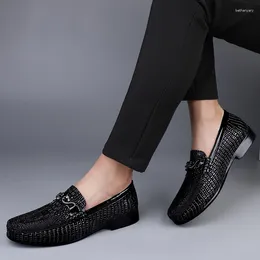 Casual Shoes All-match Comfy Office Men Comfortable Loafers Slip On Moccasins Crocodile Pattern Genuine Leather Flats