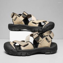 Sandals Summer Leather Beach Shoes Comfy Toe Wrap Men Outdoor Lightweight Casual Breathable Soft Flats Male