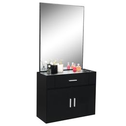 15% E0 chipboard linen top 1 drawer 1 door with mirror Salon cabinet black