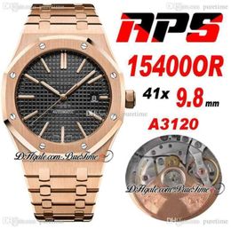 APSF 41mm Cal A3120 Automatic Mens Watch UltraThin 98mm Rose Gold Black Textured Dial Stick Markers Stainless Steel Bracelet Wat7293576