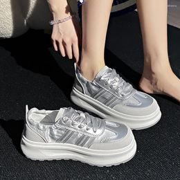 Casual Shoes 2024 Summer Pink Silver Platform Sneakers Women Fashion Soft White Vulcanized Ladies Heel Breathable Footwear