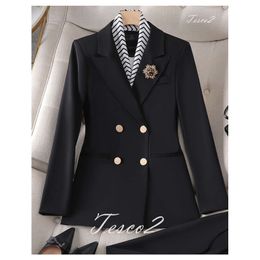 Tesco Office Lady Pantsuit Long Sleeve Blazer Suit +Pencil Pants Solid Women's Outfits 2 Piece For Business conjunto femininos