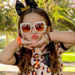 Cute Kids Sunglasses Rhinestone Diamond Children Square Sunshades Girl Boy Colourful Lens Sparkling Princess Sun Glasses Trendy L2405