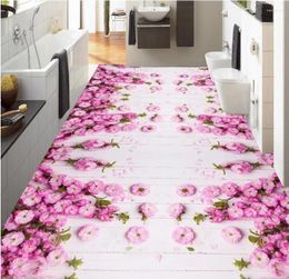 Wallpapers Beautiful Pink Flowers 3D Floor Tiles Po Wallpaper Stereoscopic PVC Waterproof Home Decoration