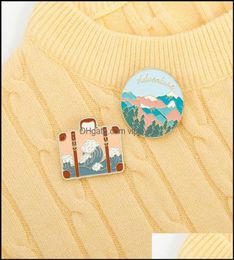 Pins Brooches Jewellery Outdoor Adventure Travel Bag Shape Unisex Circle Mountain Tree Wave Clothes Badges Alloy Oil Paint Backpack 1019265