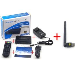 Connectors Freeshipping 1Pcs Professional Freesat V7 HD Receiver 1080P + 1Pcs USB Wireless WIFI Adapter With Aerial for Freesat V7 HD cable